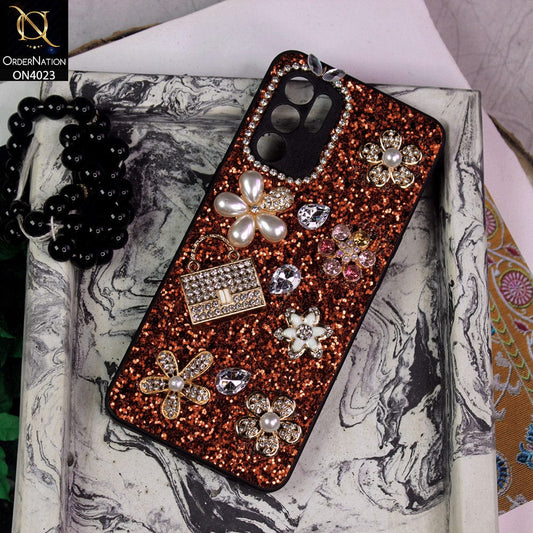 Oppo Reno 6 Cover - Red - New Bling Bling Sparkle 3D Flowers Shiny Glitter Texture Protective Case