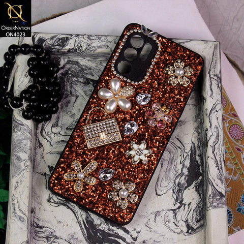 Oppo Reno 6 Cover - Red - New Bling Bling Sparkle 3D Flowers Shiny Glitter Texture Protective Case