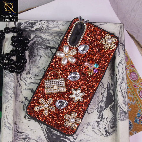 Vivo S1 Cover - Red - New Bling Bling Sparkle 3D Flowers Shiny Glitter Texture Protective Case