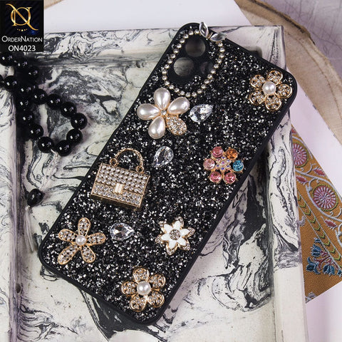 Samsung Galaxy M13 5G Cover - Black - New Bling Bling Sparkle 3D Flowers Shiny Glitter Texture Protective Case