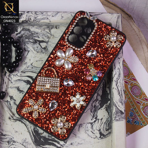 Samsung Galaxy A32 Cover - Red - New Bling Bling Sparkle 3D Flowers Shiny Glitter Texture Protective Case