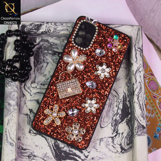 Samsung Galaxy A51 Cover - Red - New Bling Bling Sparkle 3D Flowers Shiny Glitter Texture Protective Case