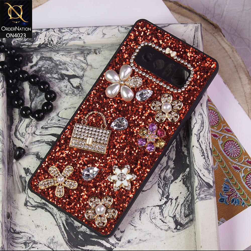 Samsung Galaxy Note 8 Cover - Red - New Bling Bling Sparkle 3D Flowers Shiny Glitter Texture Protective Case