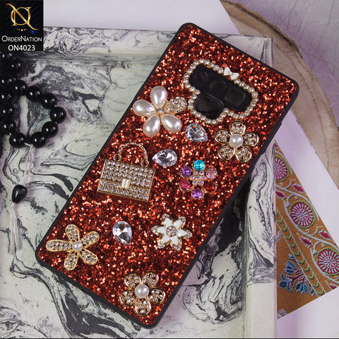 Samsung Galaxy Note 9 Cover - Red - New Bling Bling Sparkle 3D Flowers Shiny Glitter Texture Protective Case