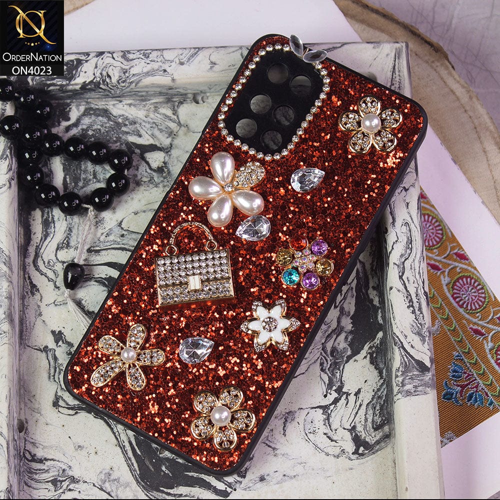 Tecno Pova Cover - Red - New Bling Bling Sparkle 3D Flowers Shiny Glitter Texture Protective Case