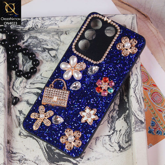 Vivo V27e Cover - Black - New Bling Bling Sparkle 3D Flowers Shiny Glitter Texture Protective Case