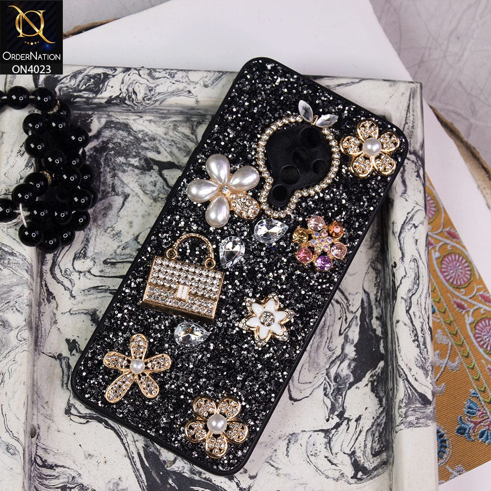 Vivo S1 Pro Cover - Black - New Bling Bling Sparkle 3D Flowers Shiny Glitter Texture Protective Case