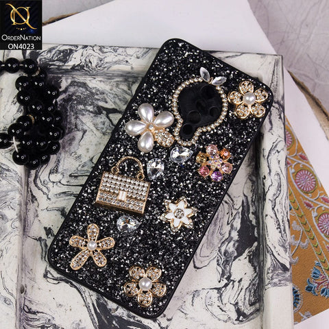 Vivo S1 Pro Cover - Black - New Bling Bling Sparkle 3D Flowers Shiny Glitter Texture Protective Case