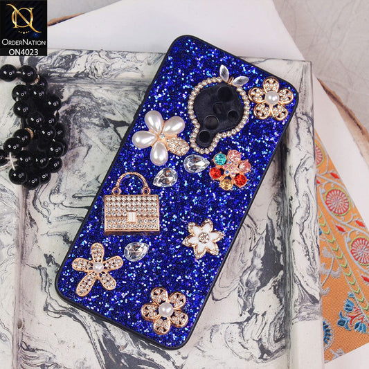 Vivo S1 Pro Cover - Blue - New Bling Bling Sparkle 3D Flowers Shiny Glitter Texture Protective Case