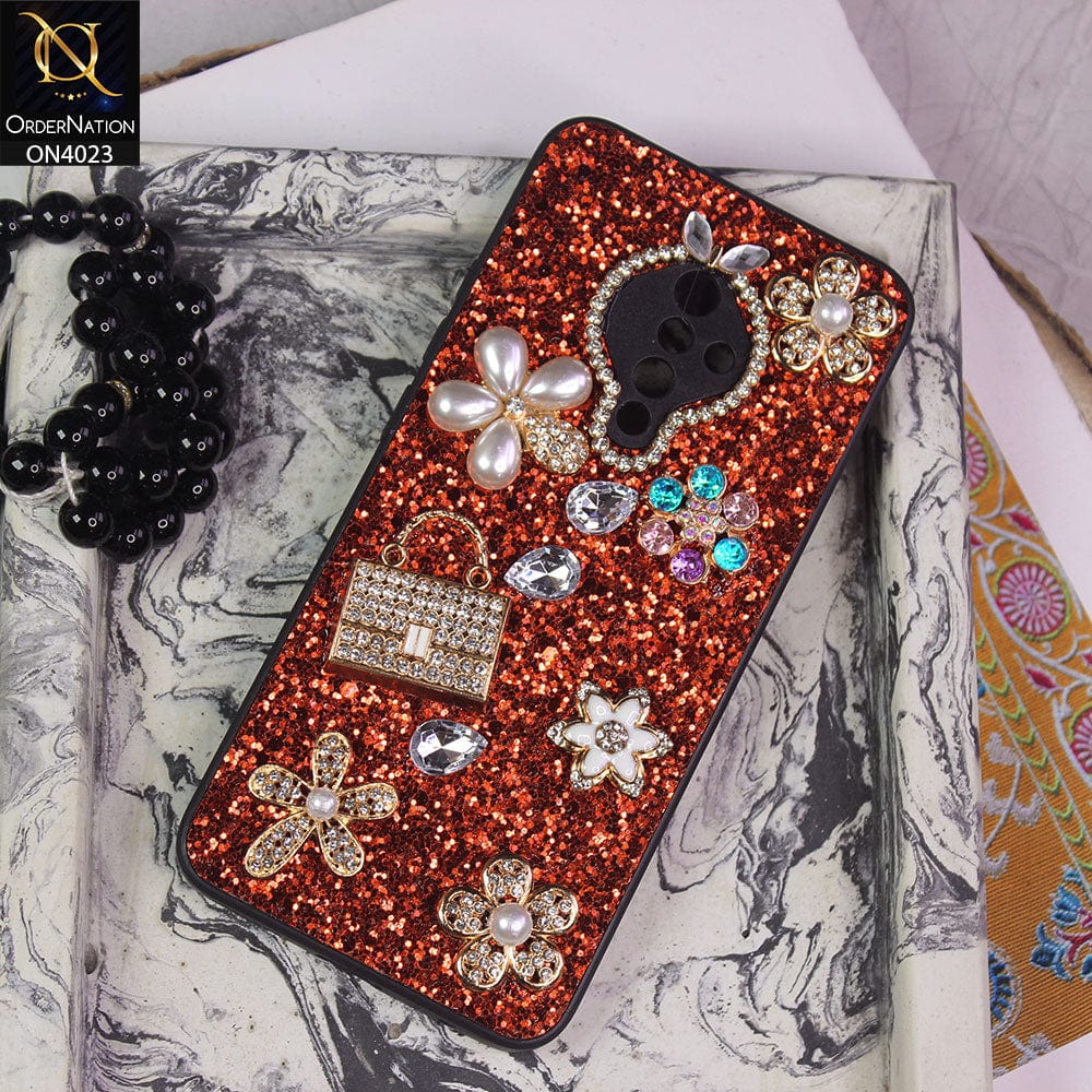 Vivo Y51 (2020 September) Cover - Red - New Bling Bling Sparkle 3D Flowers Shiny Glitter Texture Protective Case