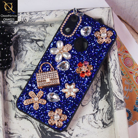 Huawei Y6 2019 / Y6 Prime 2019 Cover - Blue - New Bling Bling Sparkle 3D Flowers Shiny Glitter Texture Protective Case