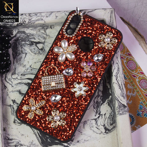 Huawei Y9 2019 Cover - Red - New Bling Bling Sparkle 3D Flowers Shiny Glitter Texture Protective Case