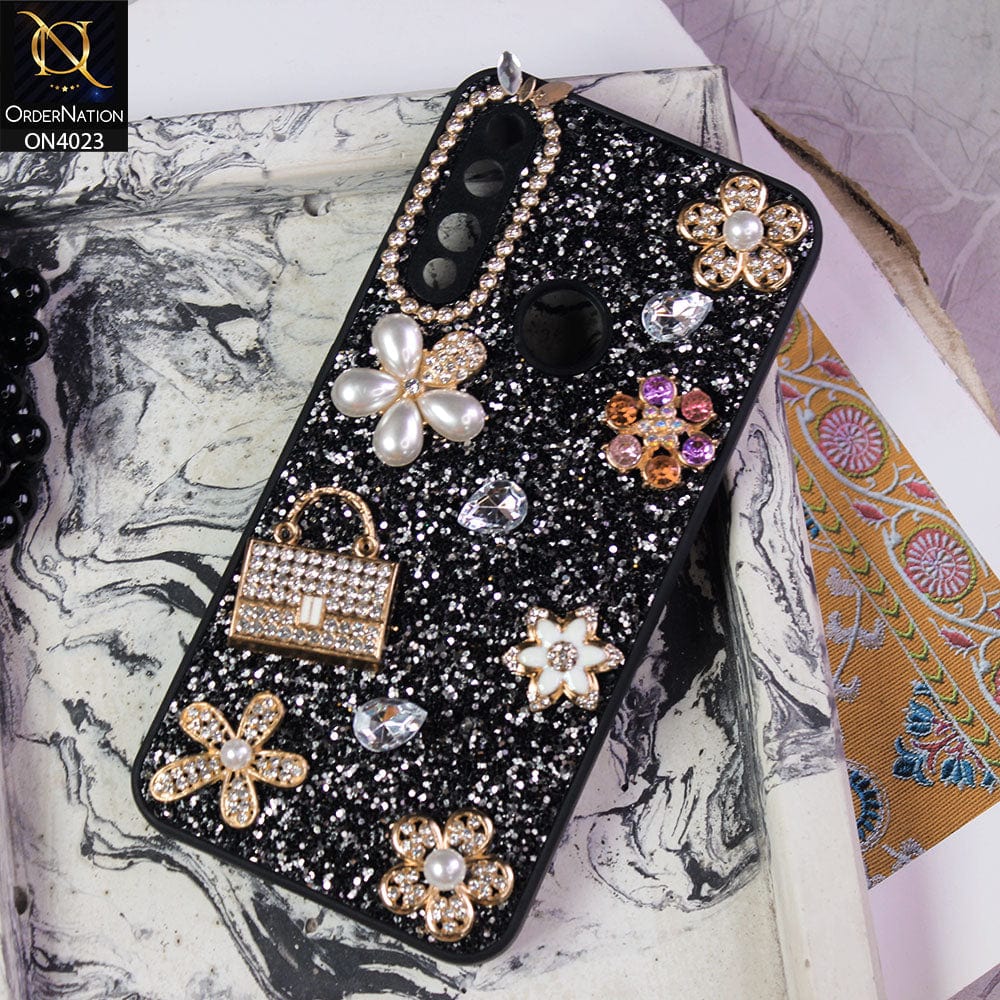 Honor 9X Cover - Black - New Bling Bling Sparkle 3D Flowers Shiny Glitter Texture Protective Case