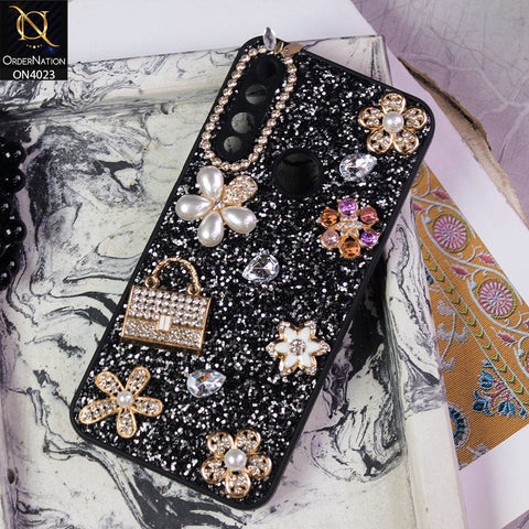 Honor 9X Cover - Black - New Bling Bling Sparkle 3D Flowers Shiny Glitter Texture Protective Case