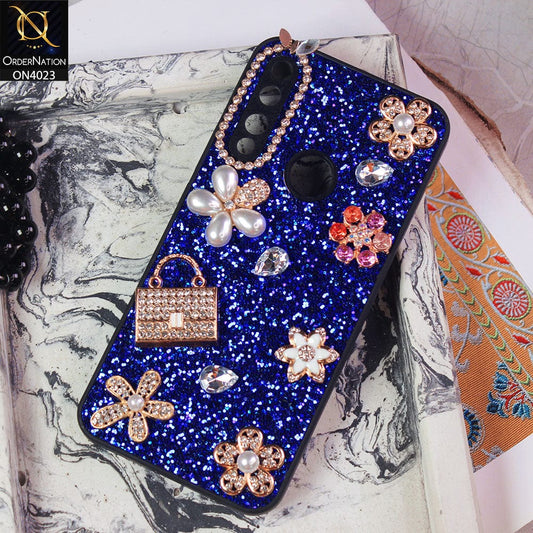 Honor 9X Cover - Blue - New Bling Bling Sparkle 3D Flowers Shiny Glitter Texture Protective Case
