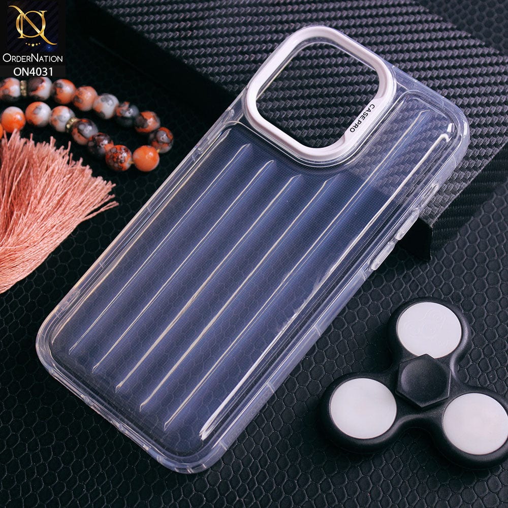iPhone 15 Pro Max Cover - White - New Soft Silicon Wavy Lines Camera Bumper Protection Premium Case