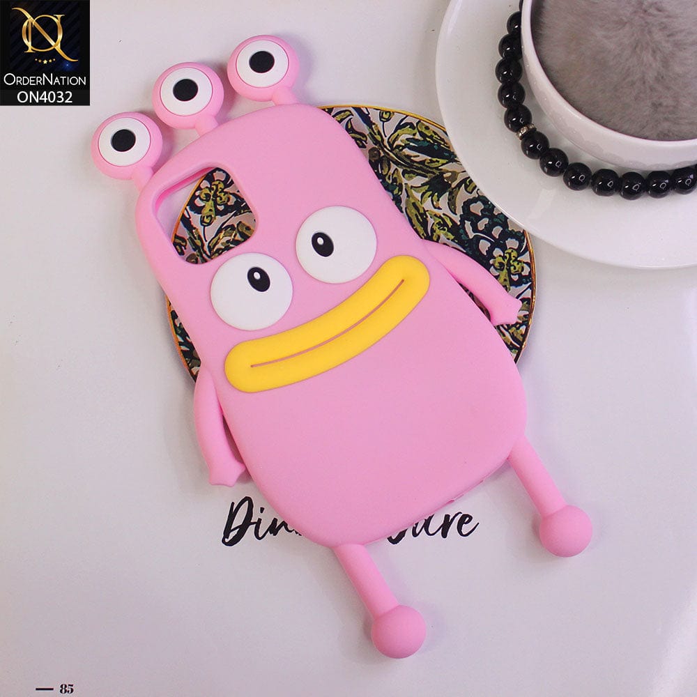 iPhone 11 Cover - Pink - 3D Cartoon Big Eyes Sausage Mouth Protective Soft Silicone Back Cover Case