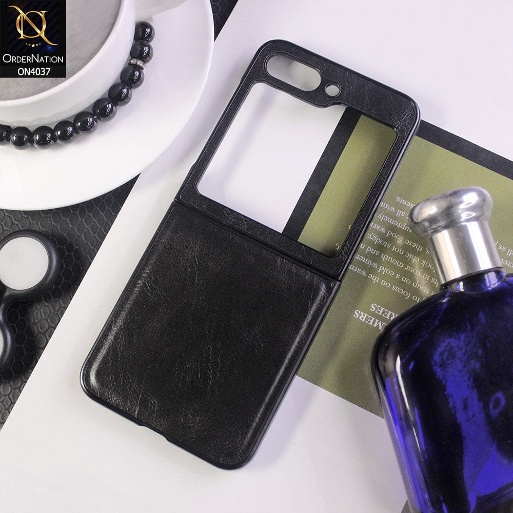 Samsung Galaxy Z Flip 5 5G Cover - Black -  New Luxury Vintage Leather Texture Hard Case