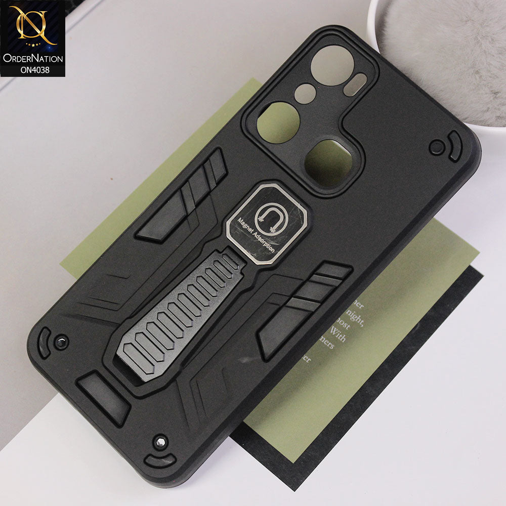 Infinix Hot 20i Cover - Black - Luxury Hybrid Shockproof Magnet Adsorption Stand Case