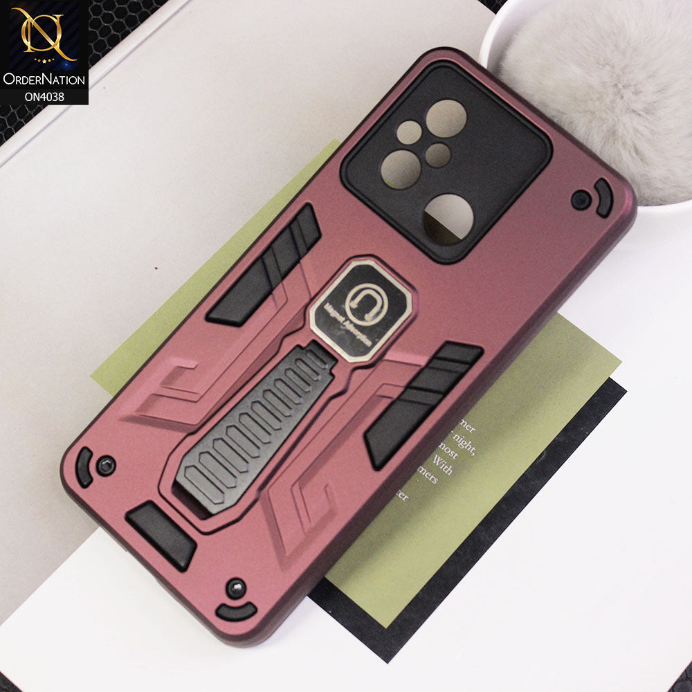 Xiaomi Redmi 12C Cover - Burgundy - Luxury Hybrid Shockproof Magnet Adsorption Stand Case