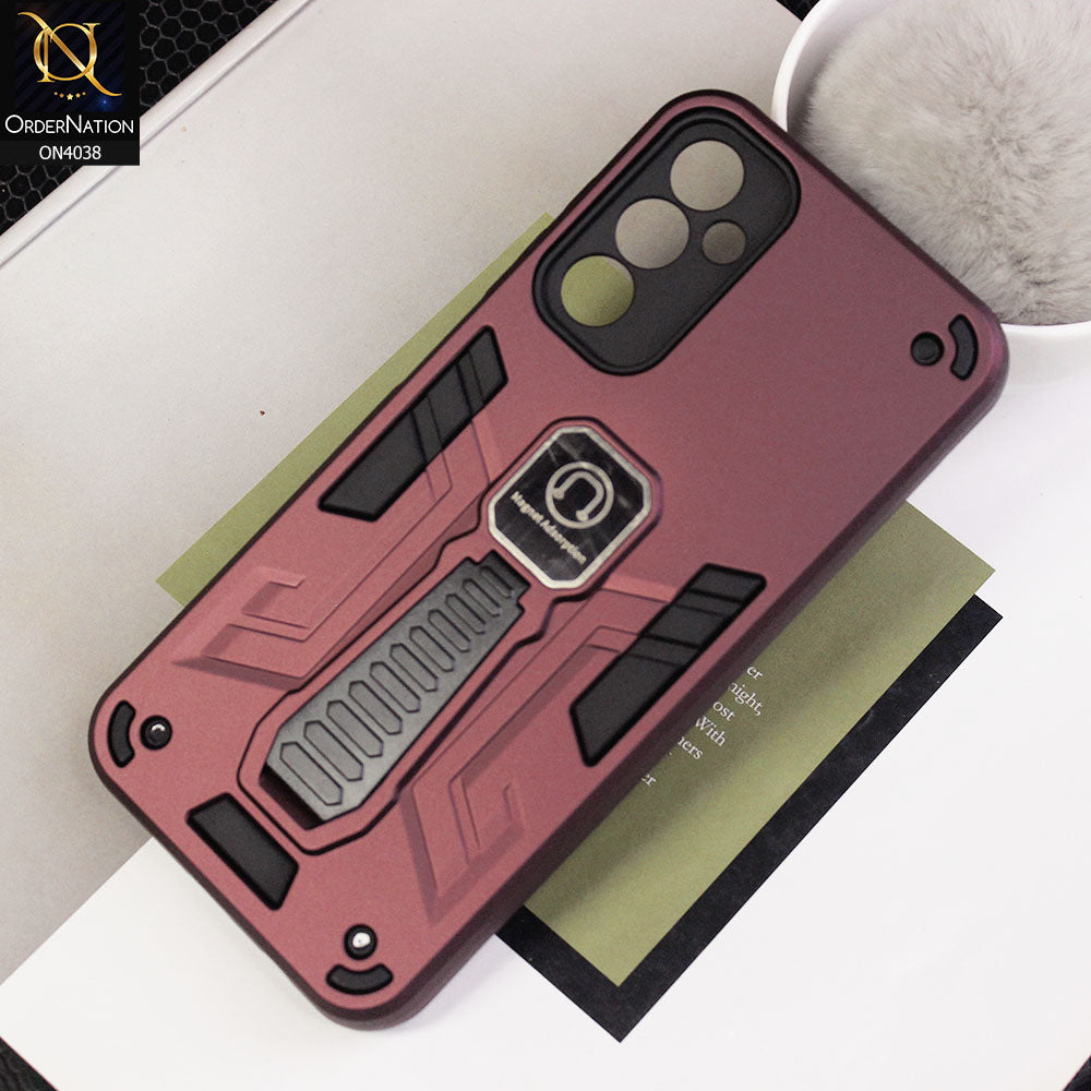 Samsung Galaxy A14 Cover - Burgundy - Luxury Hybrid Shockproof Magnet Adsorption Stand Case