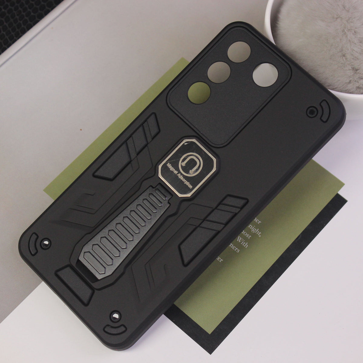 Vivo V27e Cover - Black - Luxury Hybrid Shockproof Magnet Adsorption Stand Case