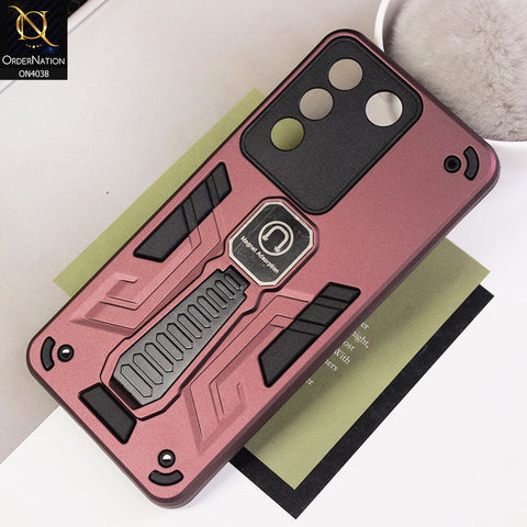 Vivo V27e Cover - Burgundy - Luxury Hybrid Shockproof Magnet Adsorption Stand Case