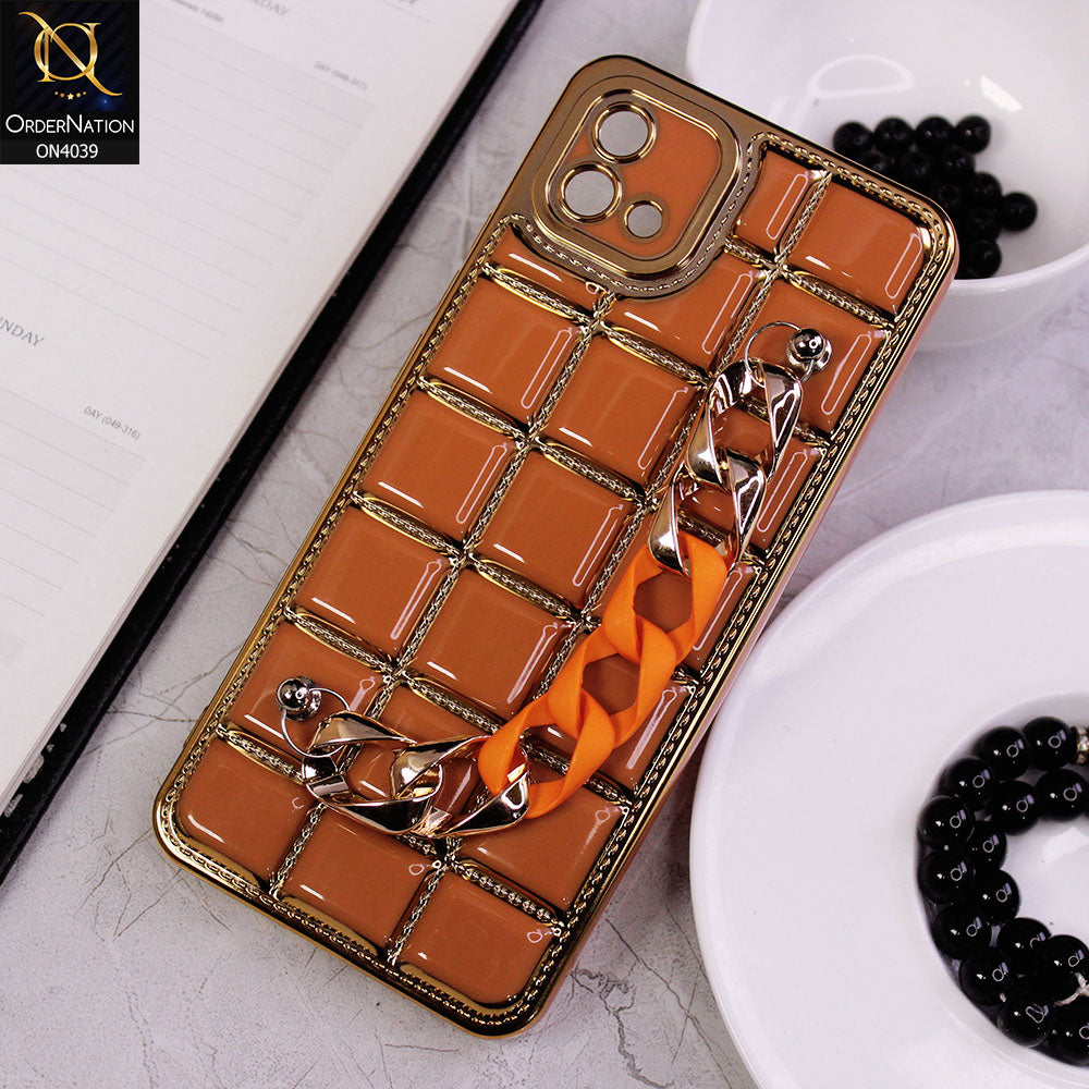 Oppo A16e Cover - Brown - New Electroplated Soft Silicone Camera Protection Case With Chain Holder