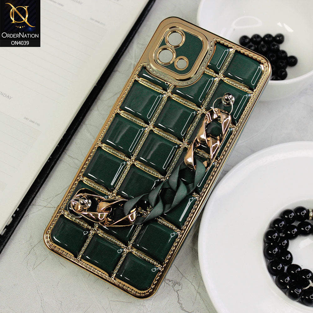 Oppo A16K Cover - Green - New Electroplated Soft Silicone Camera Protection Case With Chain Holder