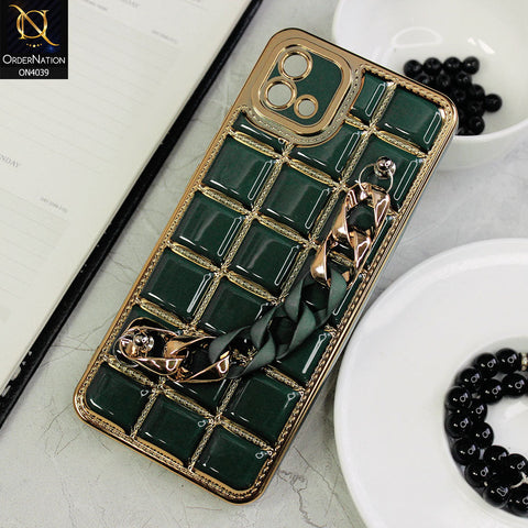 Oppo A16K Cover - Green - New Electroplated Soft Silicone Camera Protection Case With Chain Holder