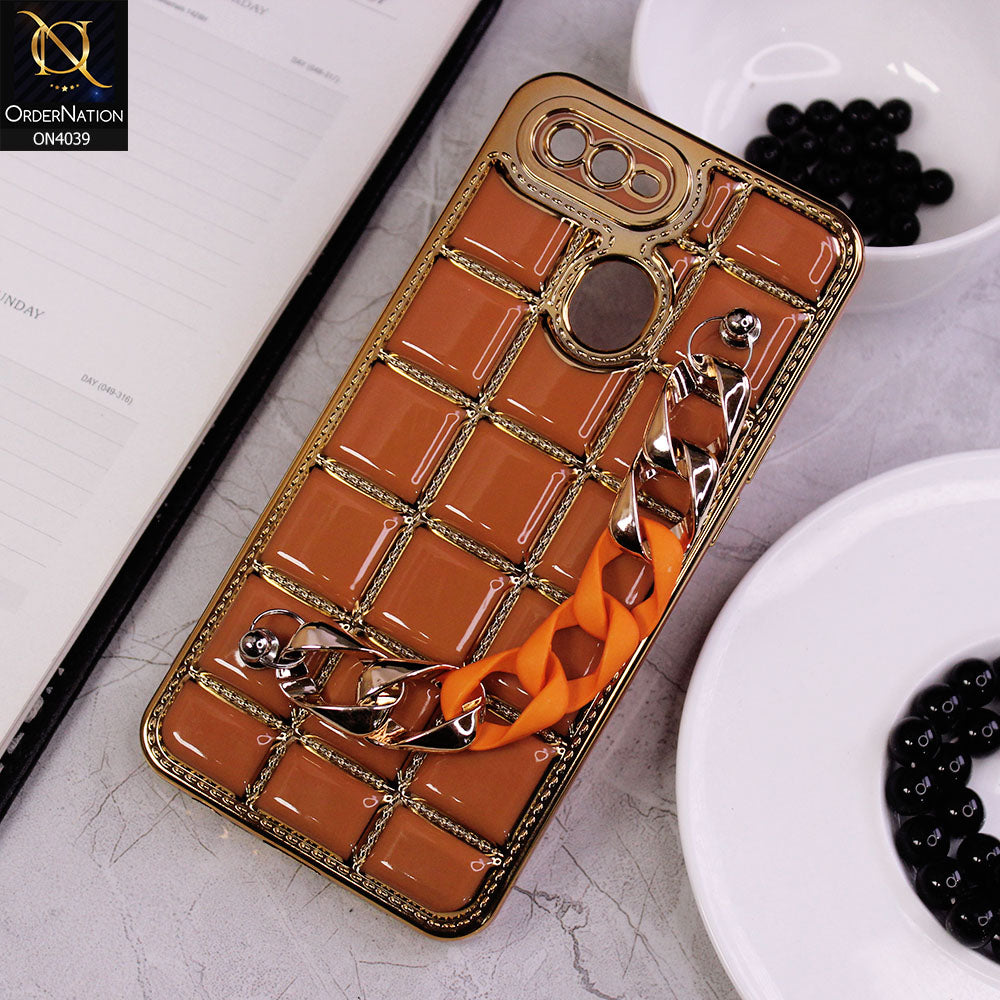Oppo A11k Cover - Brown - New Electroplated Soft Silicone Camera Protection Case With Chain Holder