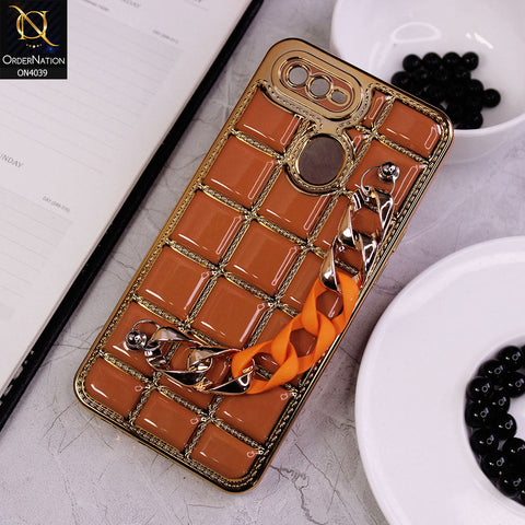 Oppo A5s Cover - Brown - New Electroplated Soft Silicone Camera Protection Case With Chain Holder