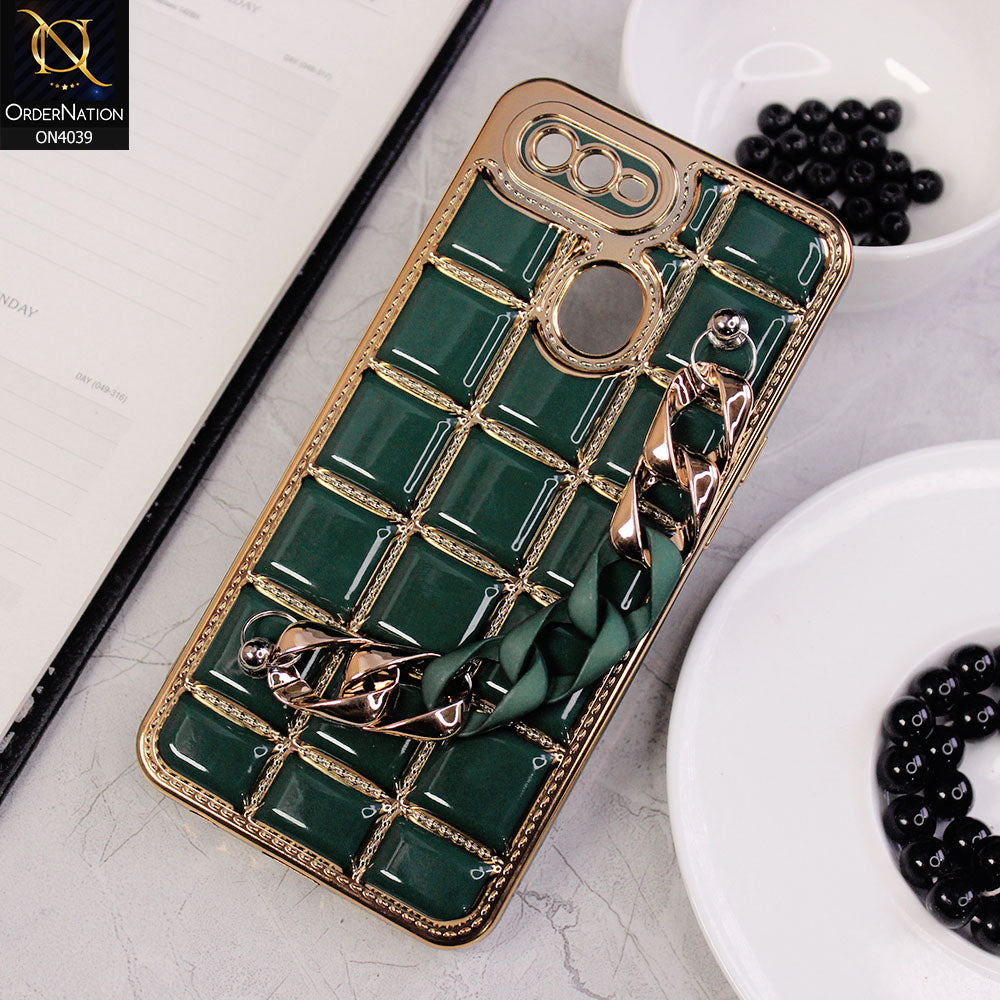 Oppo A11k Cover - Green - New Electroplated Soft Silicone Camera Protection Case With Chain Holder