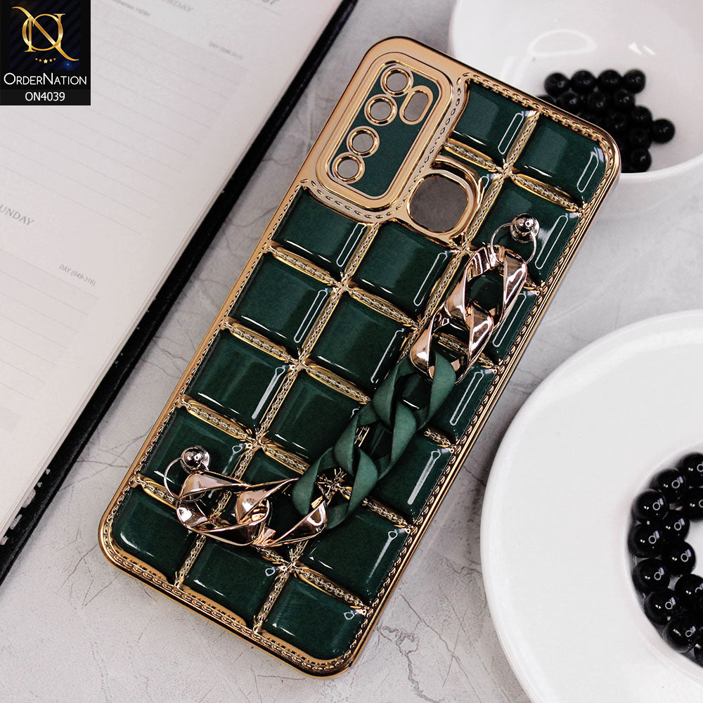 Infinix Hot 9 Pro Cover - Green - New Electroplated Soft Silicone Camera Protection Case With Chain Holder