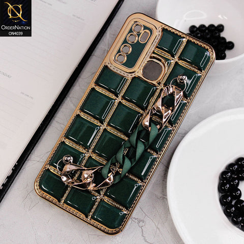 Infinix Hot 9 Pro Cover - Green - New Electroplated Soft Silicone Camera Protection Case With Chain Holder