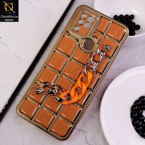 Infinix Hot 10 Cover - Brown - New Electroplated Soft Silicone Camera Protection Case With Chain Holder