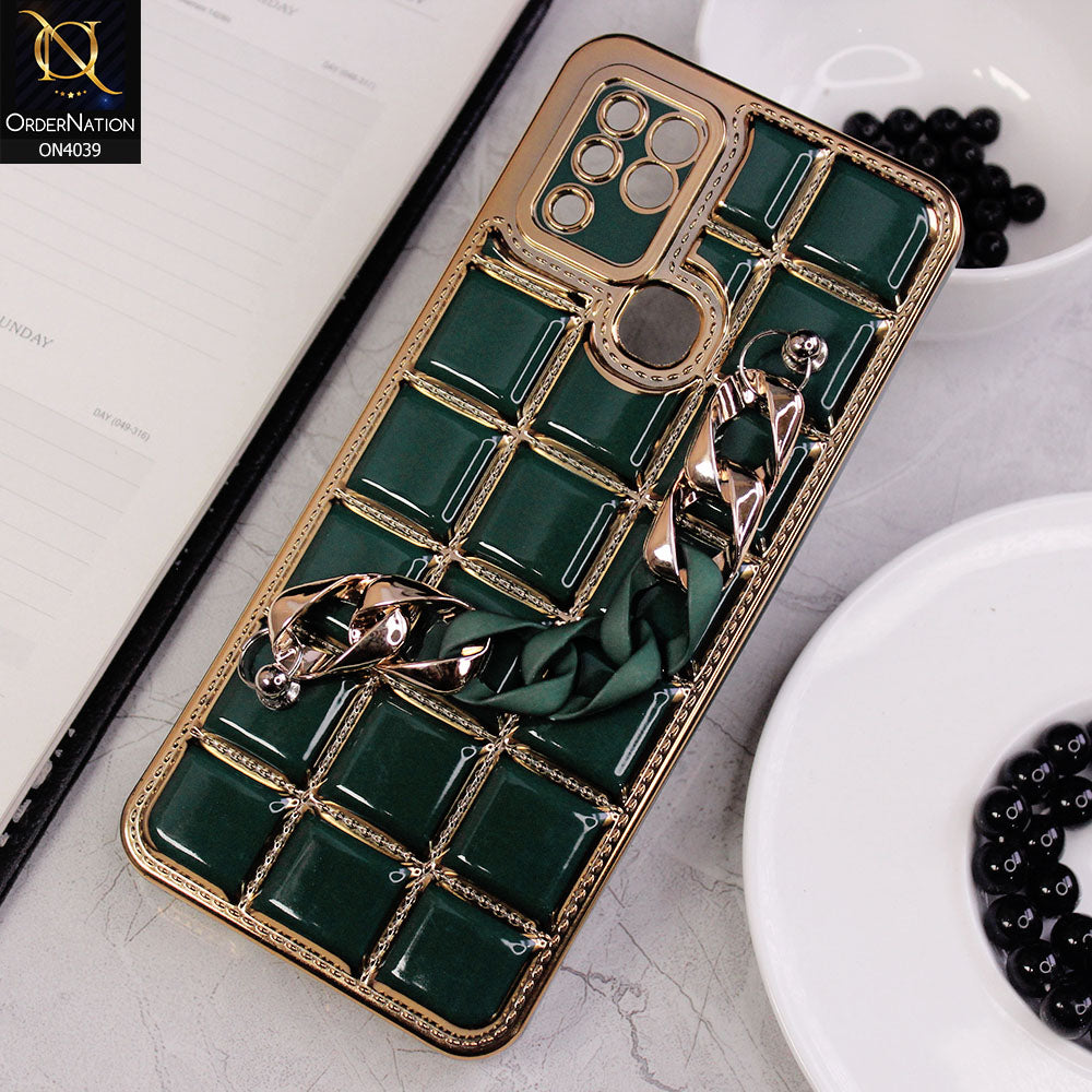 Infinix Hot 10 Cover - Green - New Electroplated Soft Silicone Camera Protection Case With Chain Holder