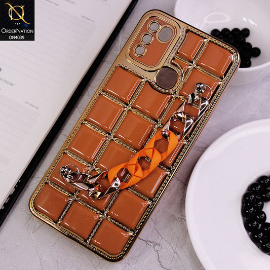 Infinix Hot 10 Play Cover - Brown - New Electroplated Soft Silicone Camera Protection Case With Chain Holder