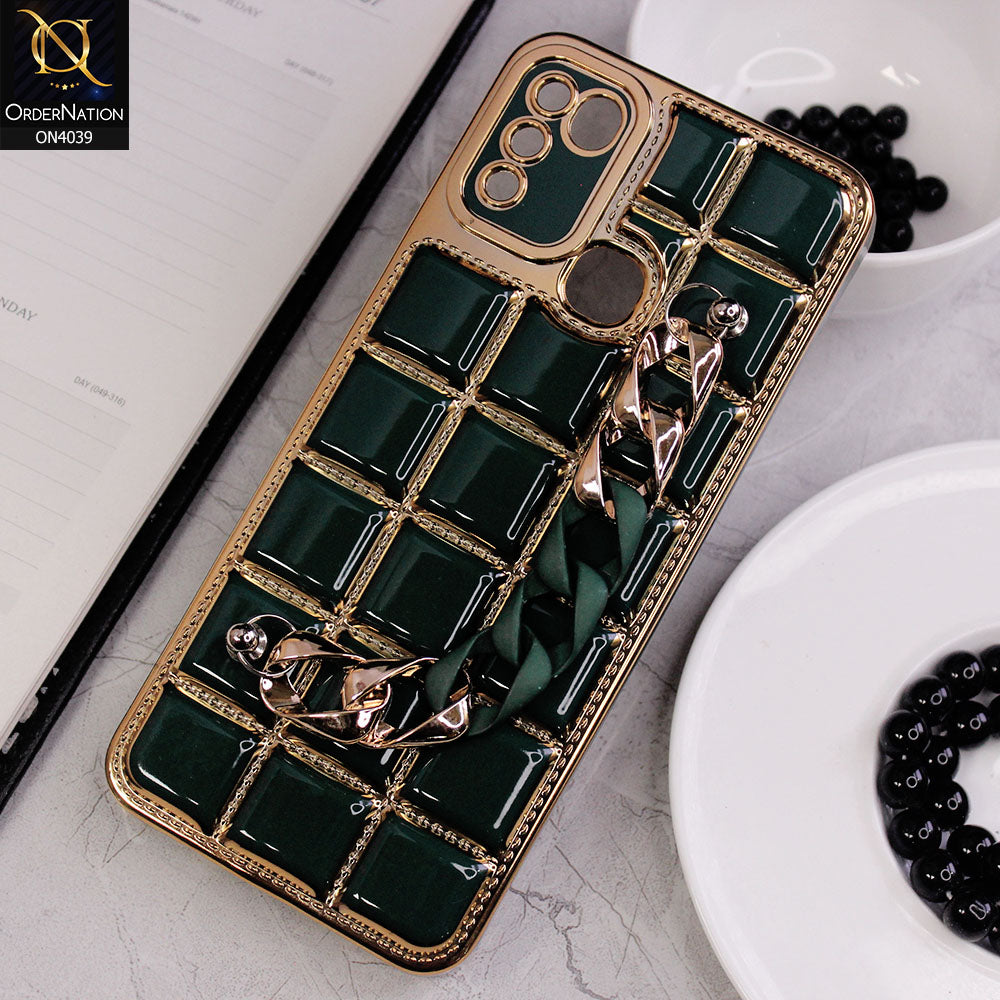Infinix Hot 10 Play Cover - Green - New Electroplated Soft Silicone Camera Protection Case With Chain Holder