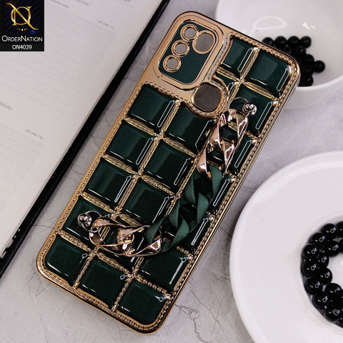 Infinix Hot 10 Play Cover - Green - New Electroplated Soft Silicone Camera Protection Case With Chain Holder