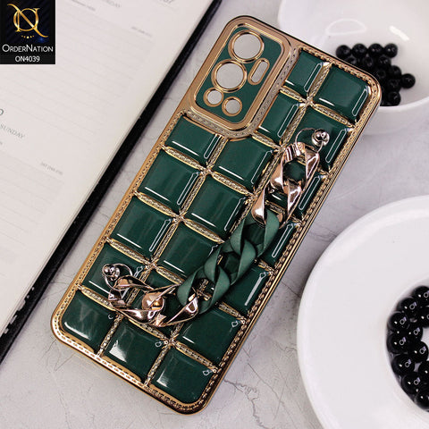 Infinix Hot 12 Cover - Green - New Electroplated Soft Silicone Camera Protection Case With Chain Holder