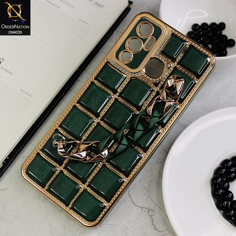 Infinix Hot 12 Play Cover - Green - New Electroplated Soft Silicone Camera Protection Case With Chain Holder
