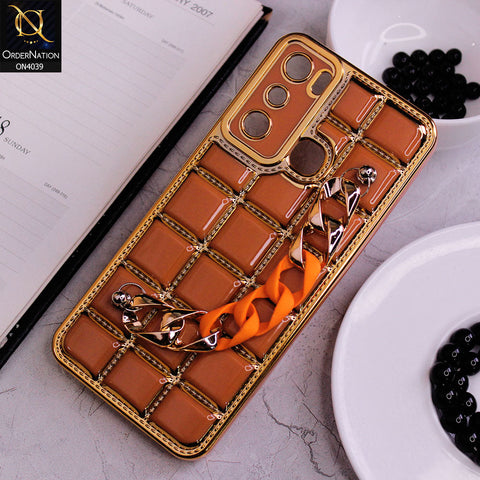 Infinix Hot 20i Cover - Brown - New Electroplated Soft Silicone Camera Protection Case With Chain Holder