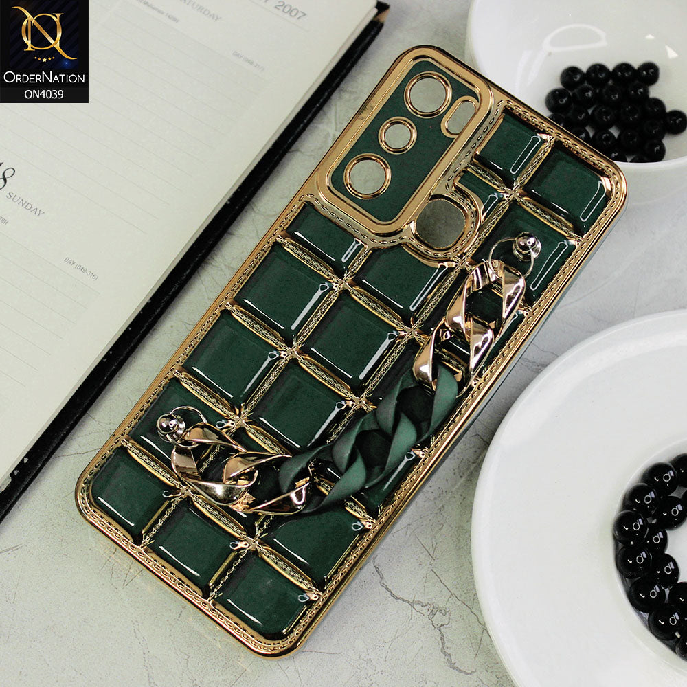 Infinix Hot 20i Cover - Green - New Electroplated Soft Silicone Camera Protection Case With Chain Holder