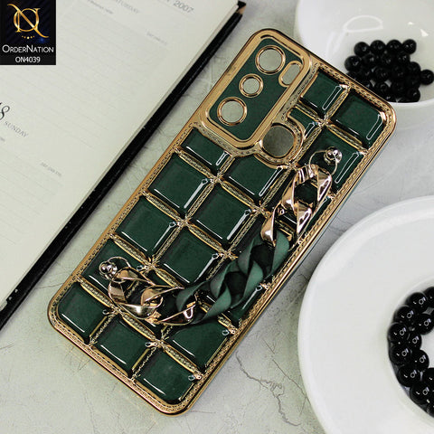 Infinix Hot 20i Cover - Green - New Electroplated Soft Silicone Camera Protection Case With Chain Holder