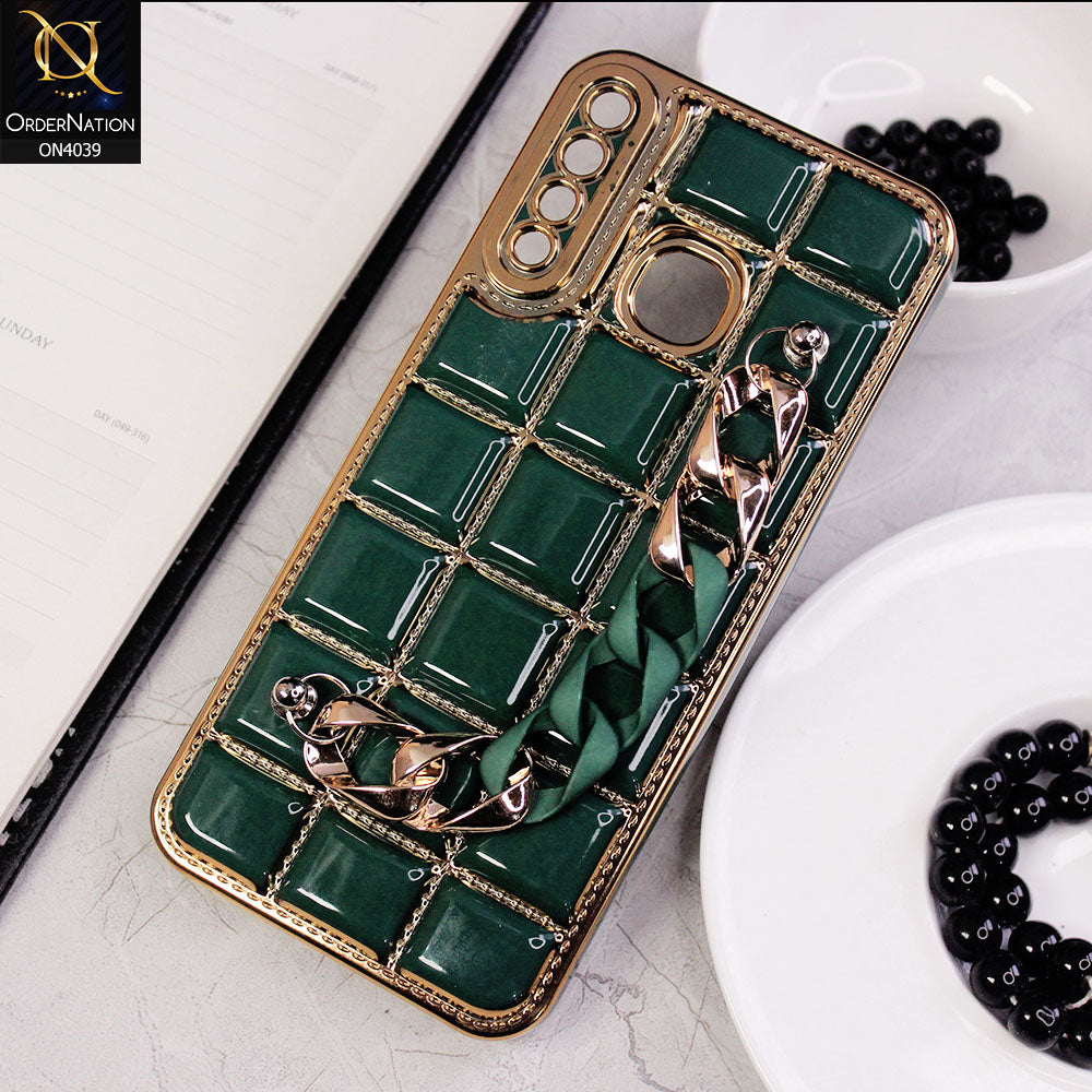 Infinix Hot 8 Cover - Green - New Electroplated Soft Silicone Camera Protection Case With Chain Holder