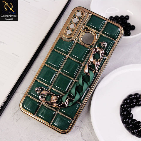 Infinix Hot 8 Cover - Green - New Electroplated Soft Silicone Camera Protection Case With Chain Holder