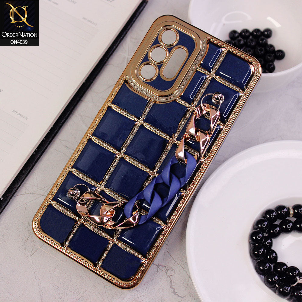 Samsung Galaxy A13 Cover - Blue - New Electroplated Soft Silicone Camera Protection Case With Chain Holder