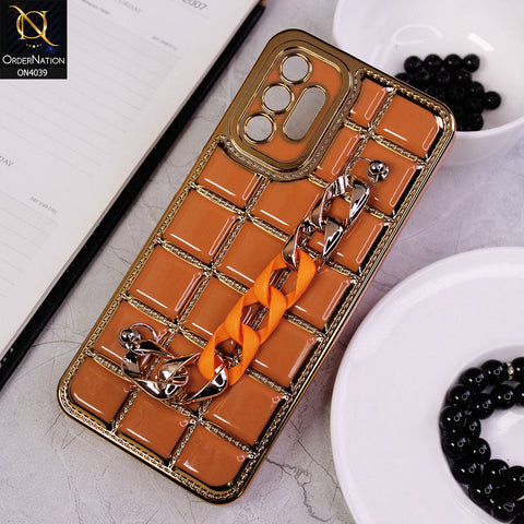 Samsung Galaxy A13 Cover - Brown - New Electroplated Soft Silicone Camera Protection Case With Chain Holder