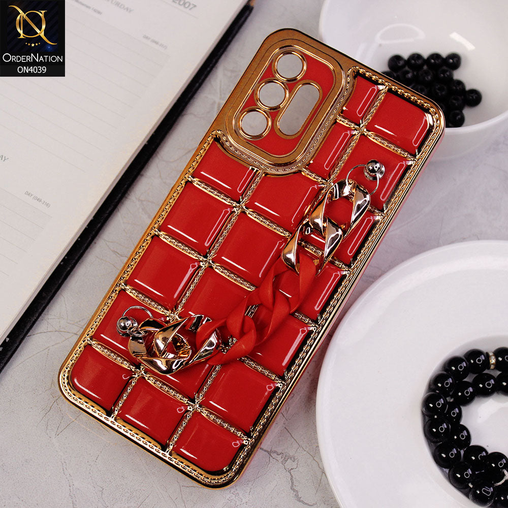 Samsung Galaxy A13 Cover - Red - New Electroplated Soft Silicone Camera Protection Case With Chain Holder